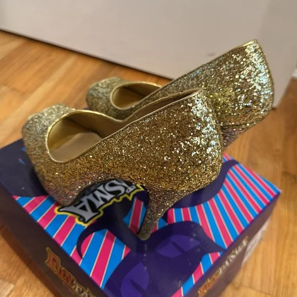 Fun Taisma Gold Glitter Peep-Toe Pump High Heels shoes Sz 9 original box - Picture 5 of 11